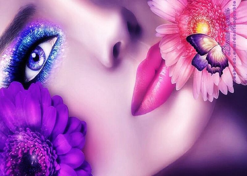 Woman with Colorful Makeup — Purple, Dreamy, Digital Art