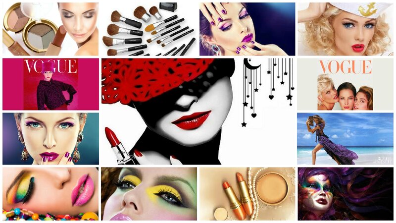 Woman with Colorful Makeup — Red, Dramatic, Photograph, Makeup Brushes