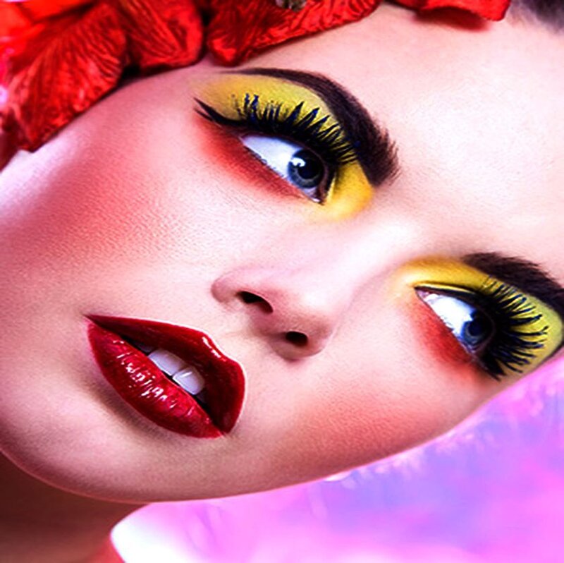 Woman with Colorful Makeup — Red, Dramatic