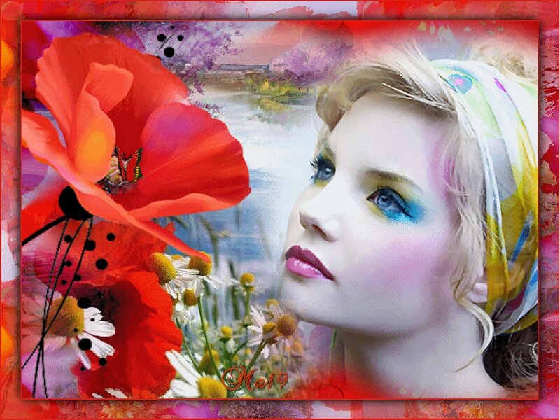 Woman with Colorful Makeup — Red, Dreamy