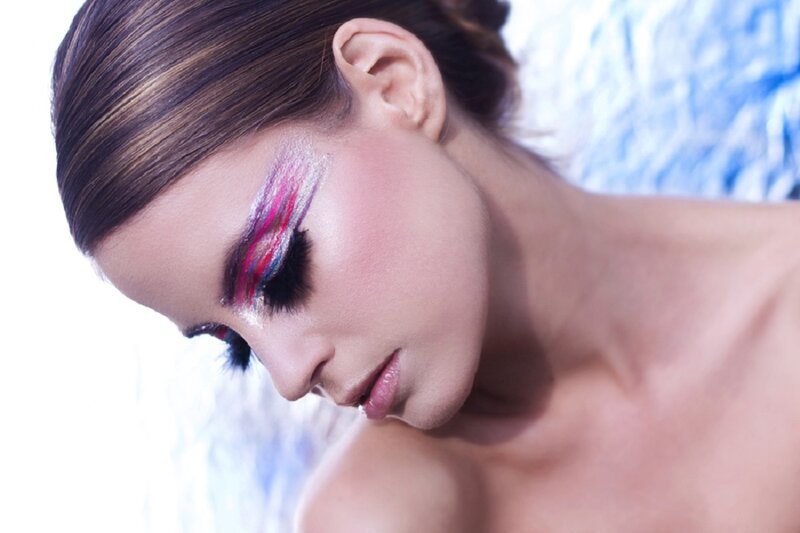 Woman with Colorful Makeup — White, Dramatic, Photograph