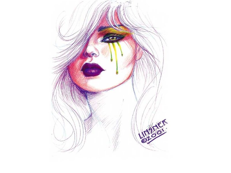Woman with Colorful Makeup — White, Dramatic