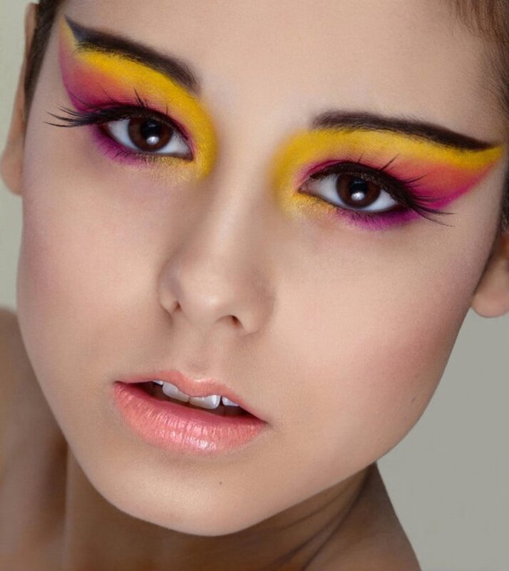 Woman with Colorful Makeup — Yellow, Dramatic, Photograph, Eyes, Eyelashes