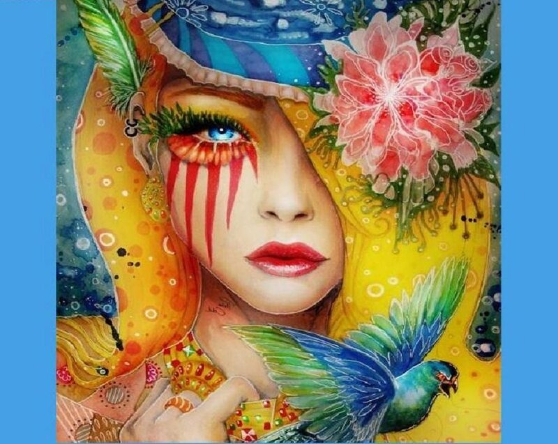 Woman with Colorful Makeup — Yellow, Vibrant, Digital Art
