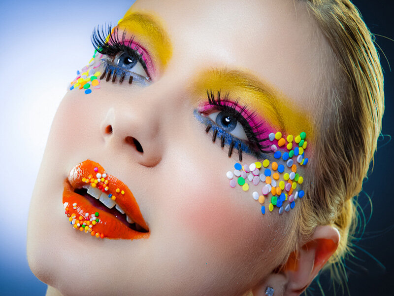 Woman with Colorful Makeup — Yellow, Vibrant, Photograph