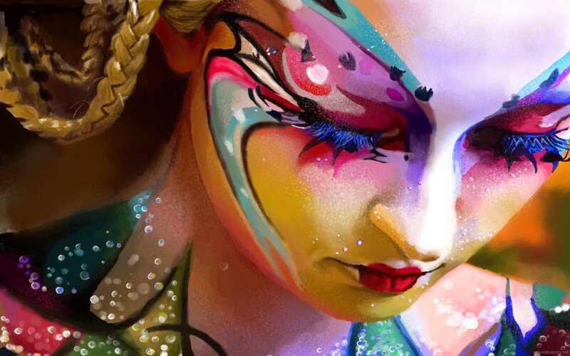Woman with Colorful Makeup — Yellow, Vibrant