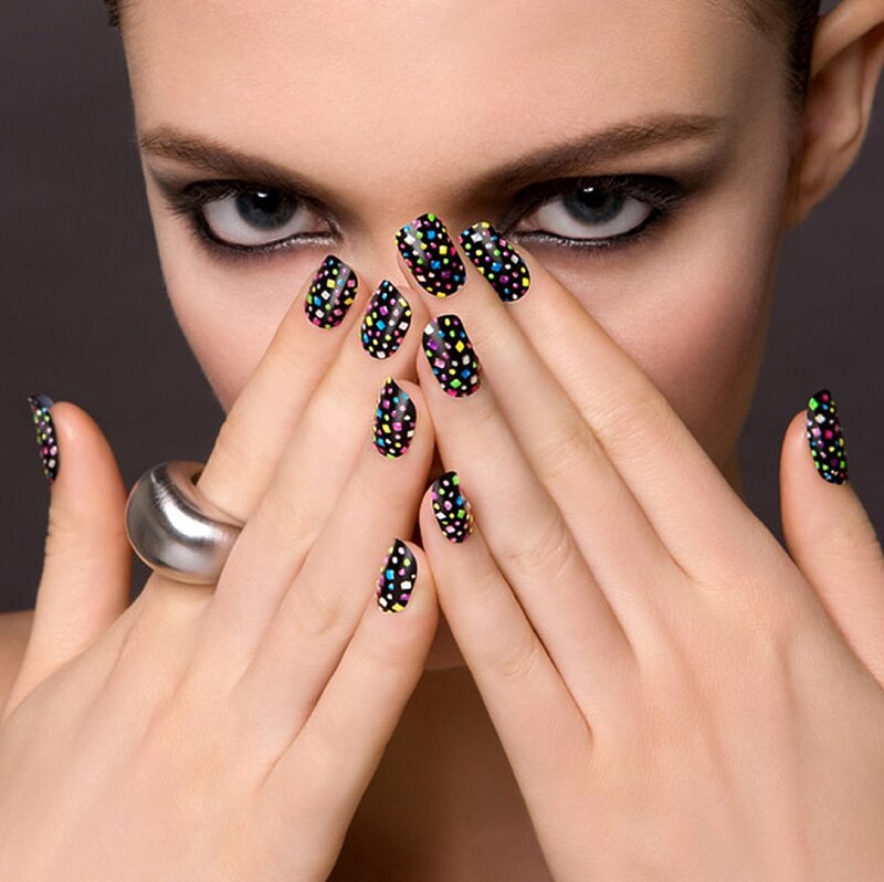 Woman with Colorful Nails — Black