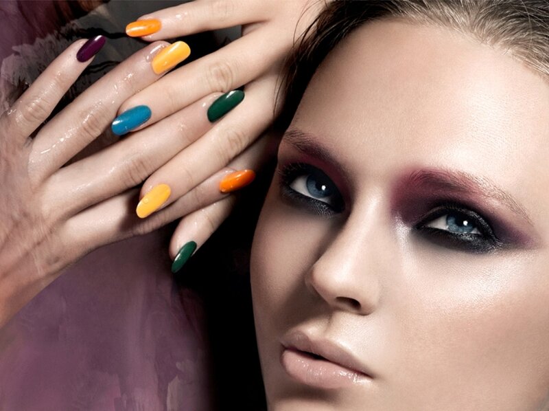 Woman with Colorful Nails — Purple