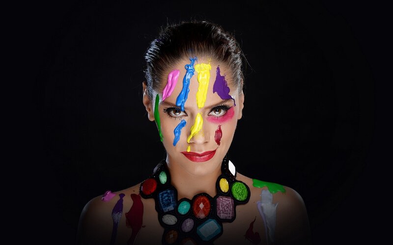 Woman with Colorful Paint — Black