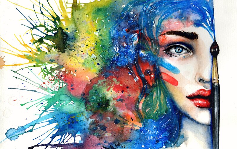 Woman with Colorful Paint — Blue