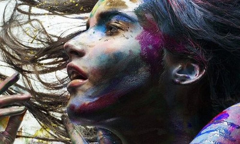 Woman with Colorful Paint — Purple