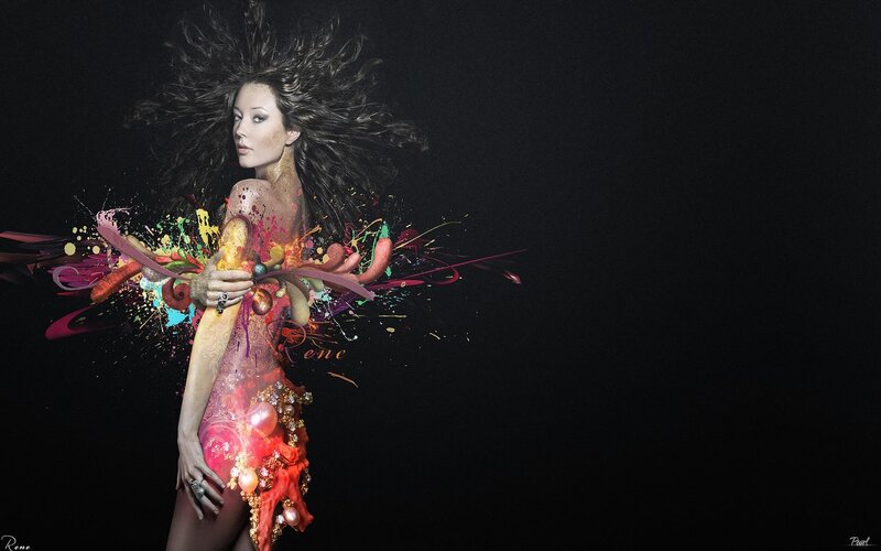 woman with colorful paint splashes