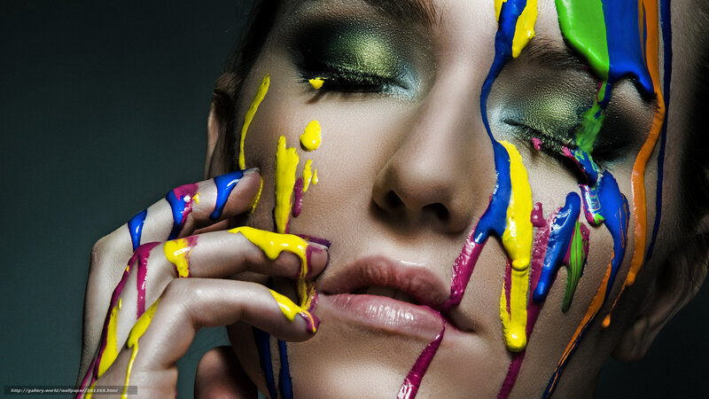Woman with Colorful Paint — Yellow, Dramatic, Photograph, Makeup, Hand