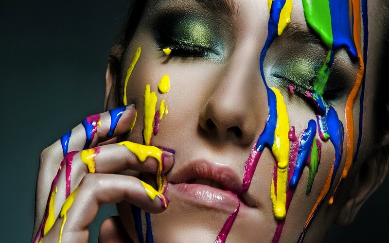 Woman with Colorful Paint — Yellow, Dramatic