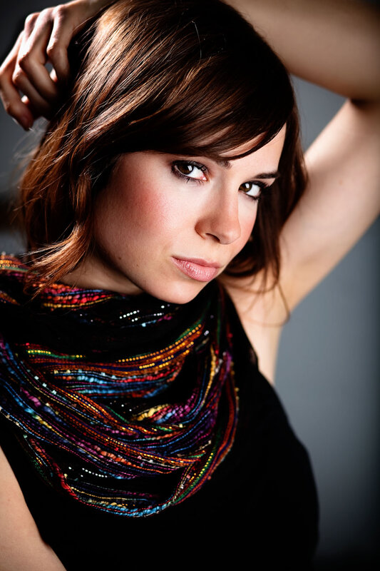 woman with colorful scarf