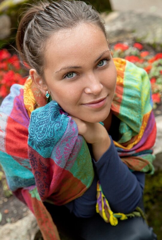 woman with colorful scarf