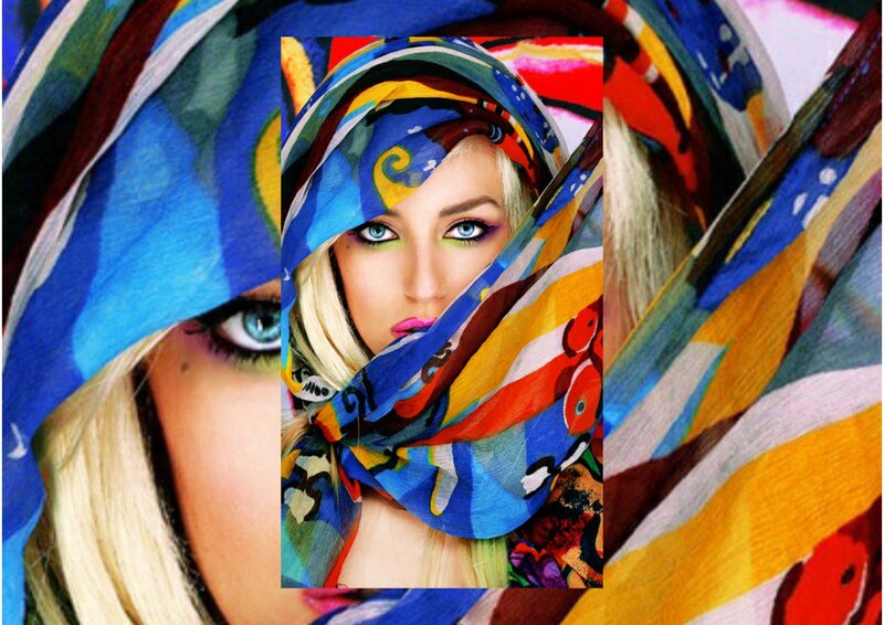 Woman with Colorful Scarf — Blue