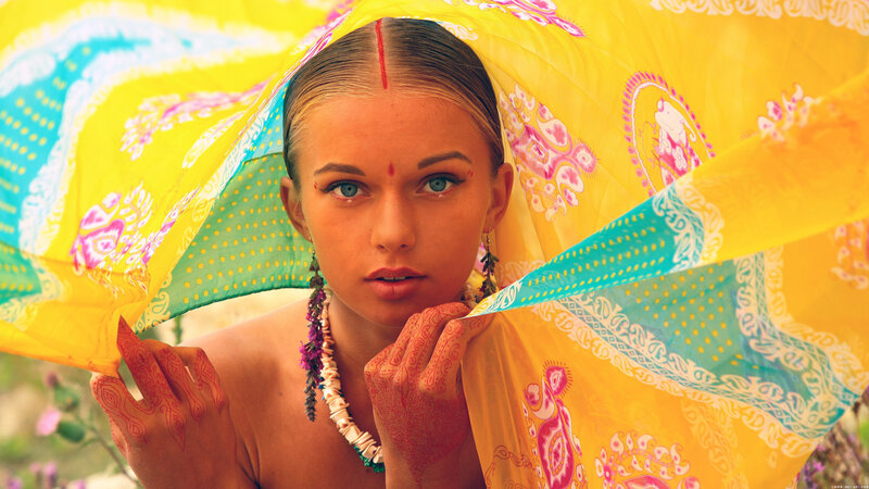 woman with colorful scarf