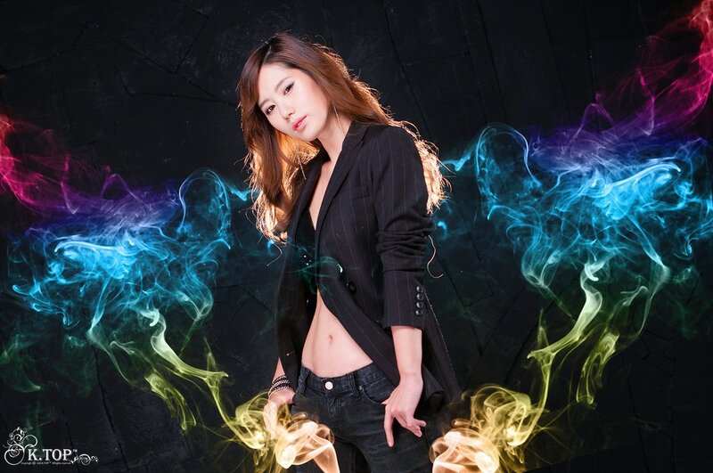 woman with colorful smoke effects