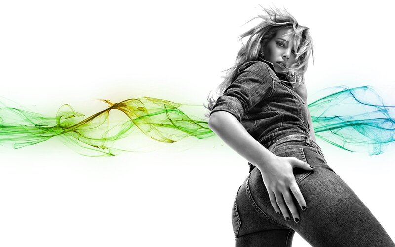 woman with colorful smoke