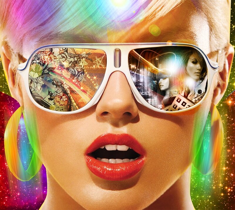 woman with colorful sunglasses