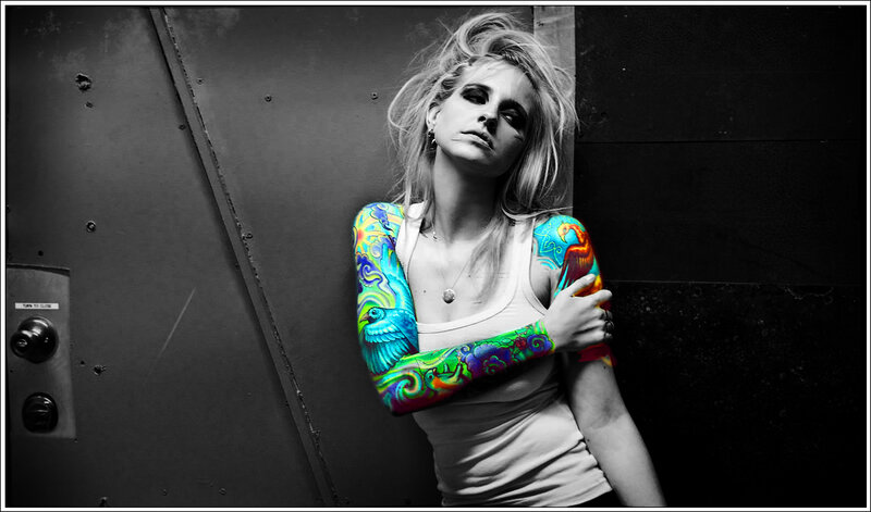 Woman with Colorful Tattoos — Black