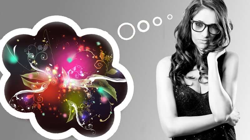 woman with colorful thought bubble