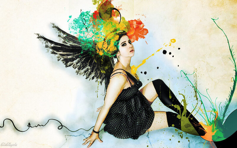 Woman with Colorful Wings — Black