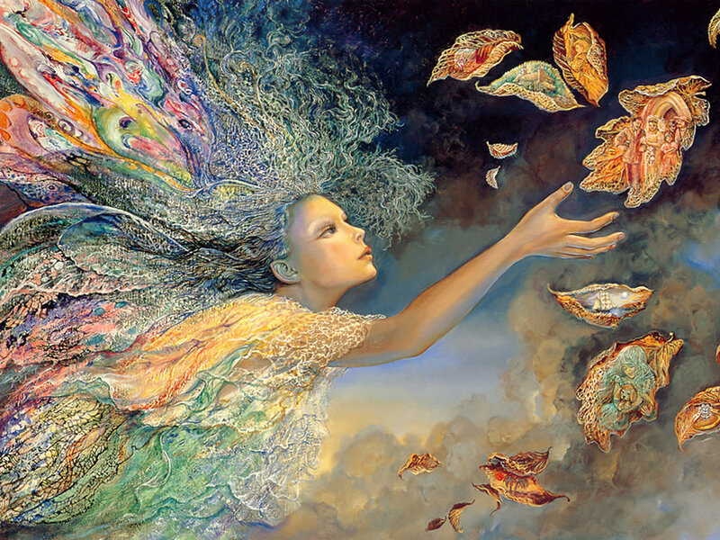 Woman with Colorful Wings — Blue, Dreamy, Digital Art