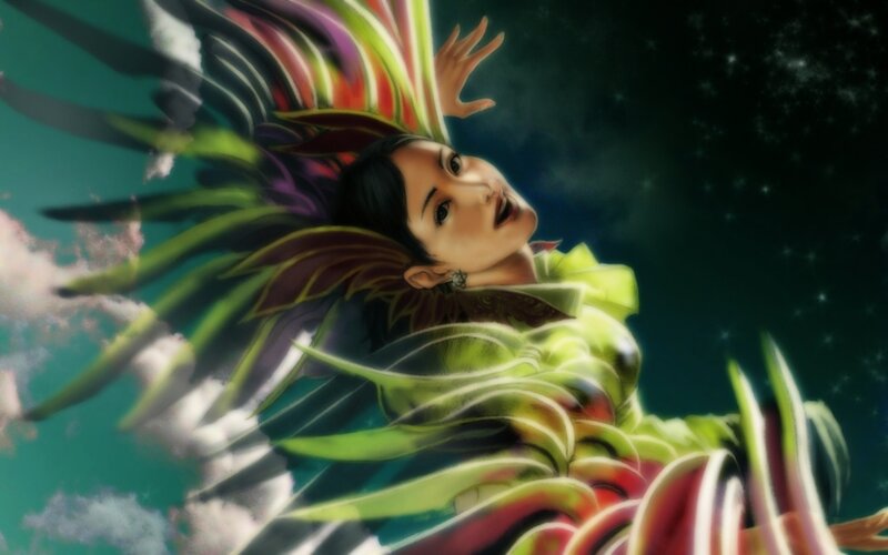 Woman with Colorful Wings — Green