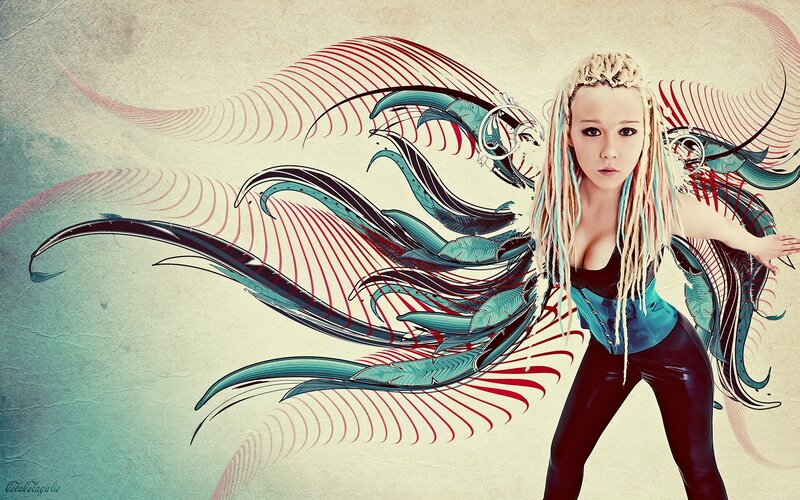 woman with colorful wings