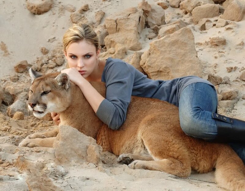 Woman with Cougar — Brown, Calm, Afternoon