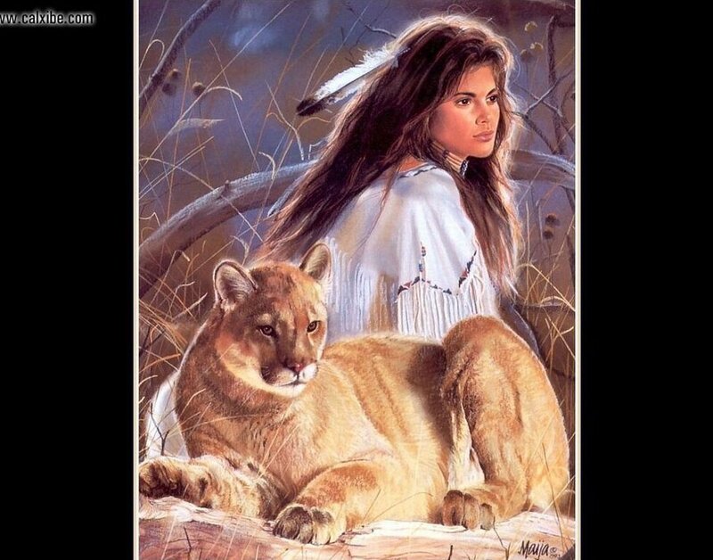 Woman with Cougar — Brown, Serene