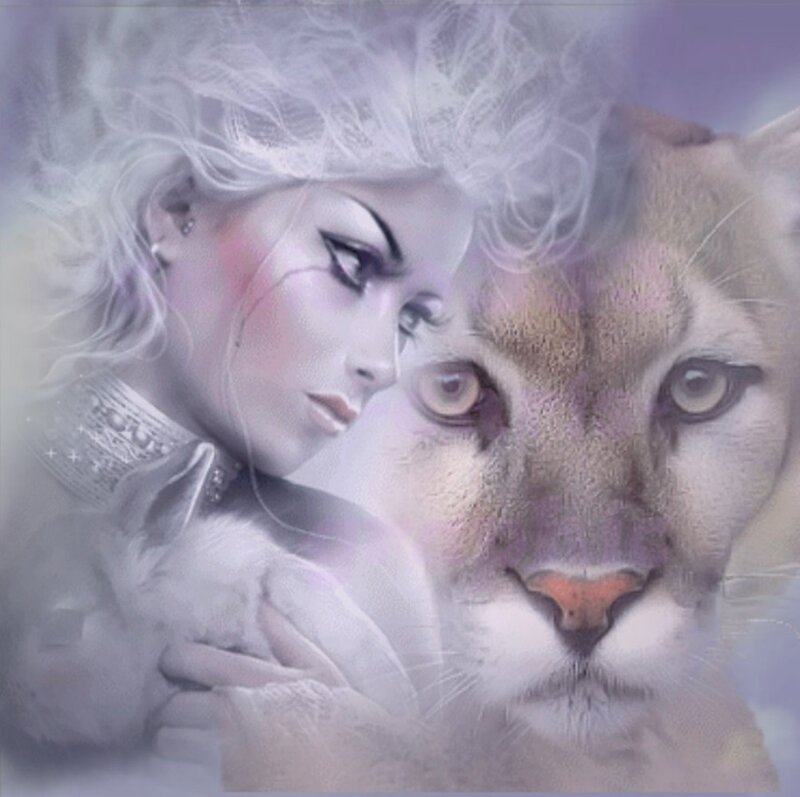 Woman with Cougar — Purple