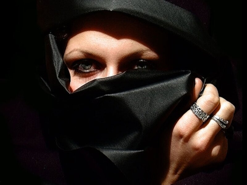 woman with covered face