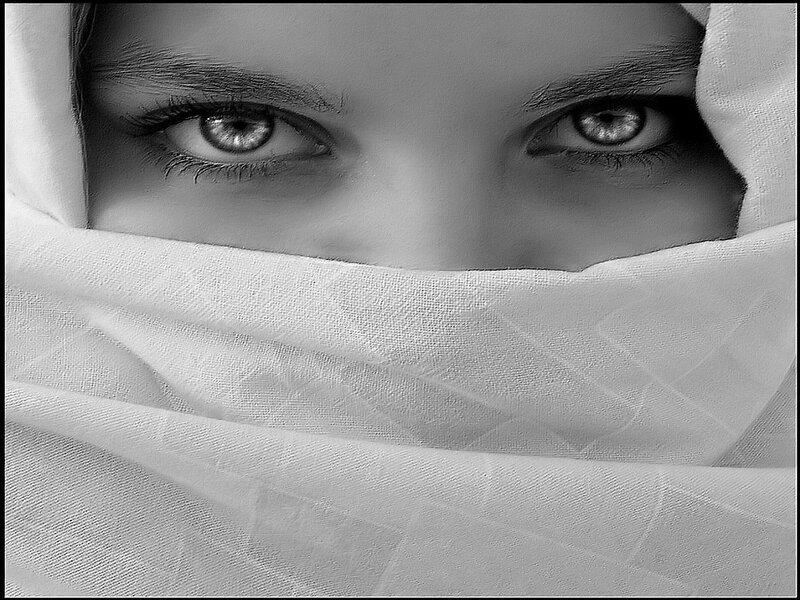 woman with covered face