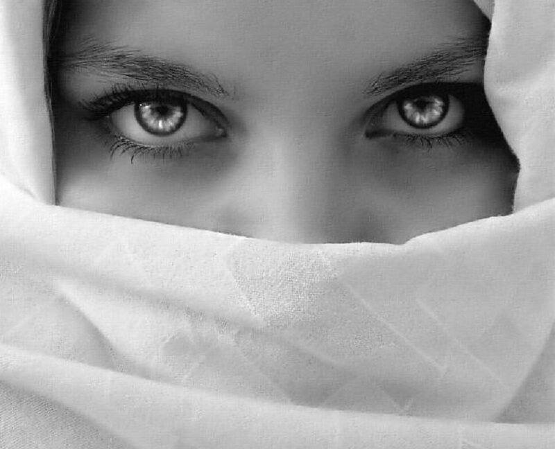 woman with covered face