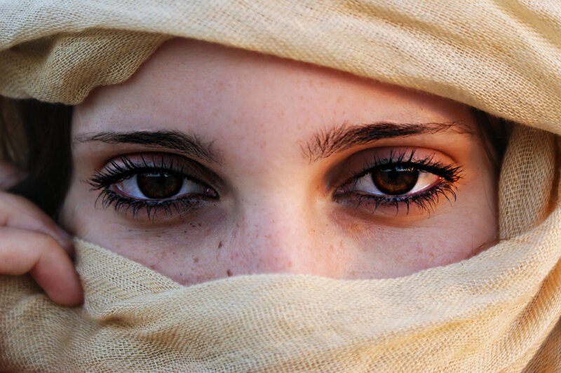 woman with covered face