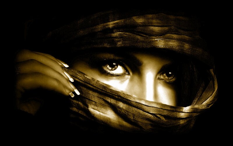 Woman with Covered Face — Black, Dramatic, Night