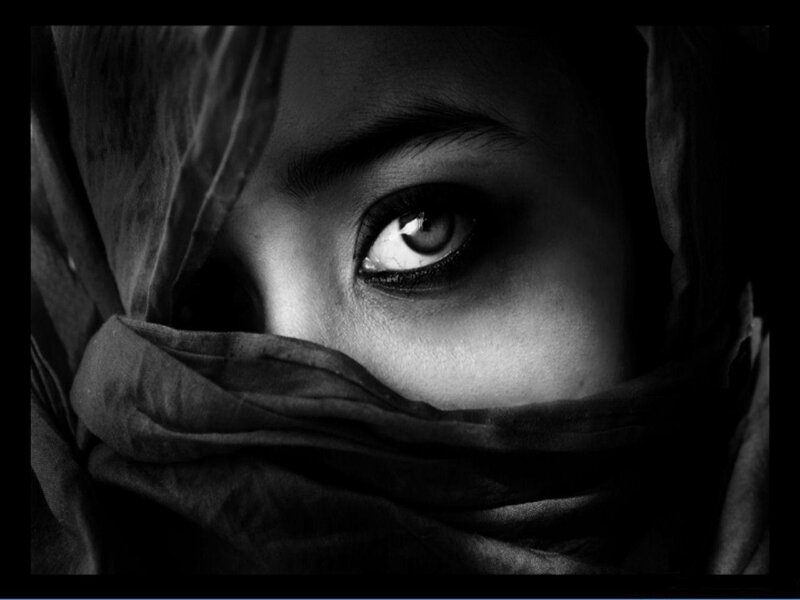 Woman with Covered Face — Black, Dramatic, Photograph, Eyes