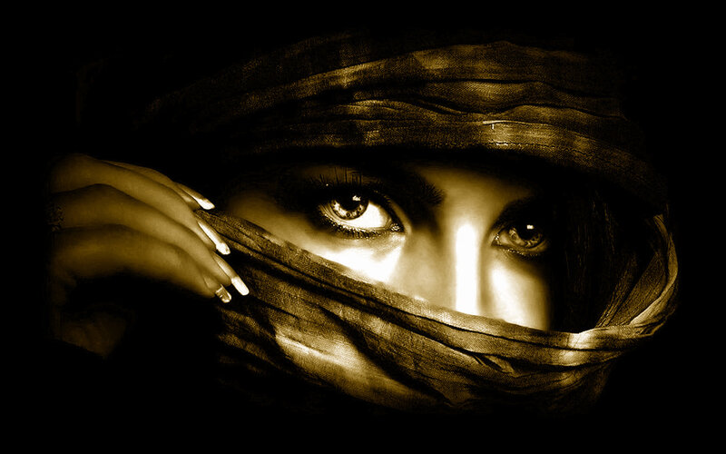 Woman with Covered Face — Black, Dramatic
