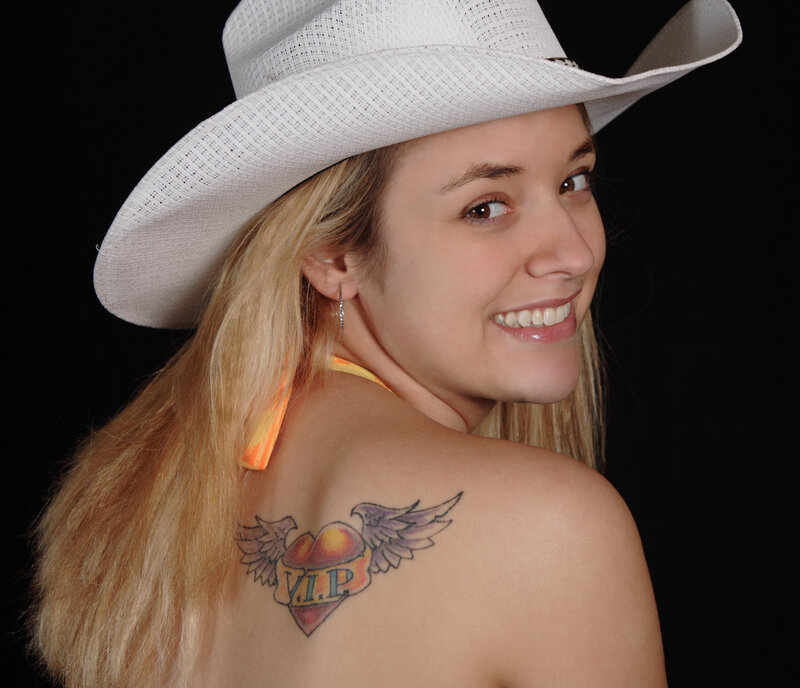 Woman with Cowboy Hat — White