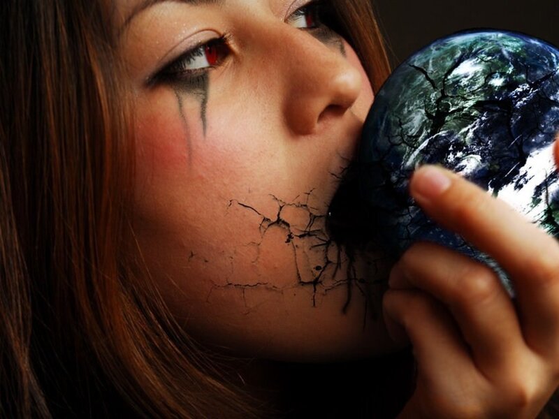 woman with cracked earth ball