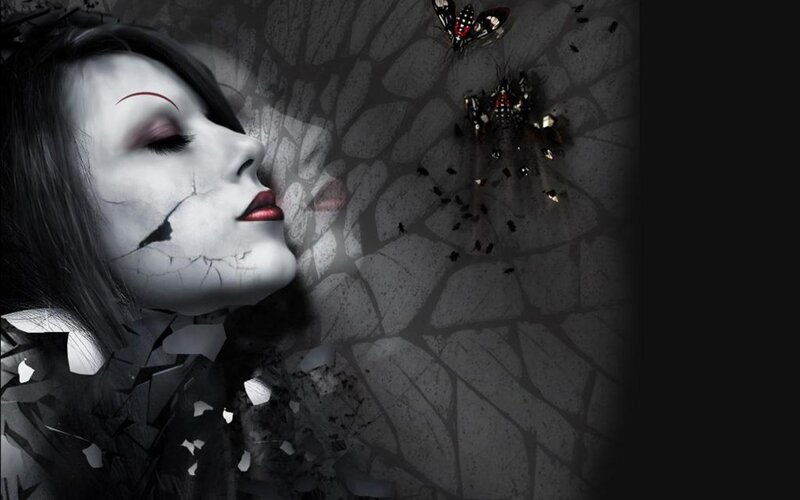 woman with cracked face and butterflies