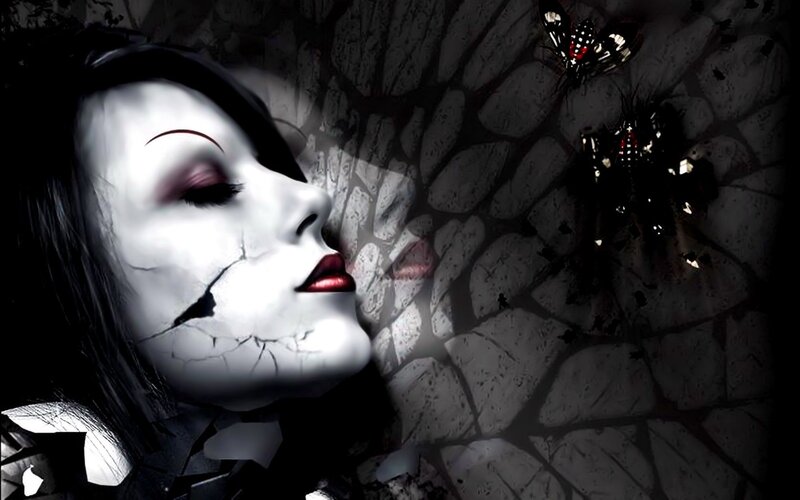 woman with cracked face and butterflies
