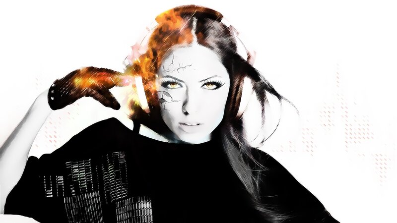 woman with cracked face and fire