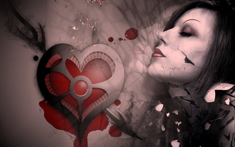 woman with cracked face and heart