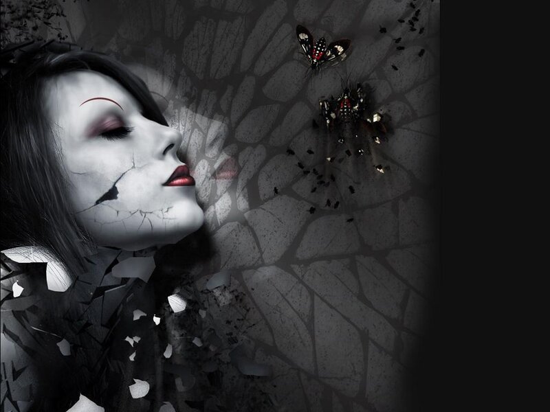 woman with cracked face and insects