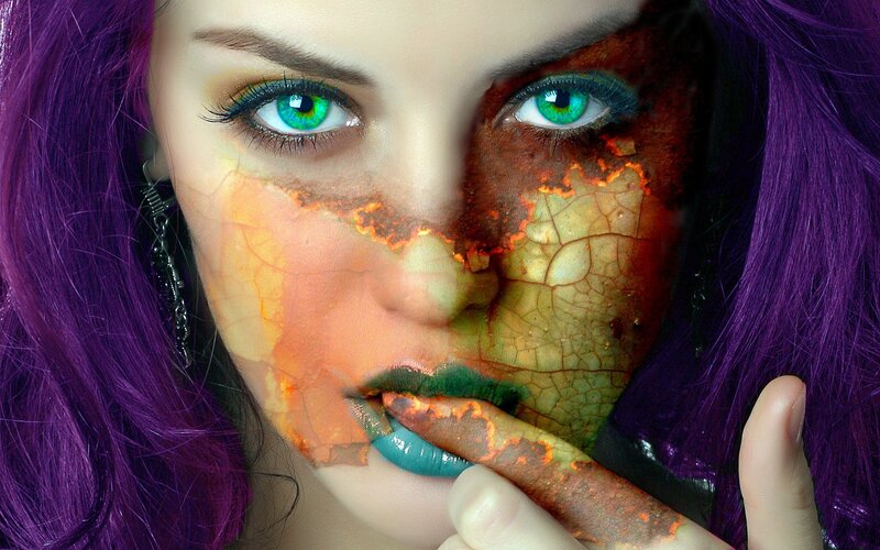 woman with cracked face art