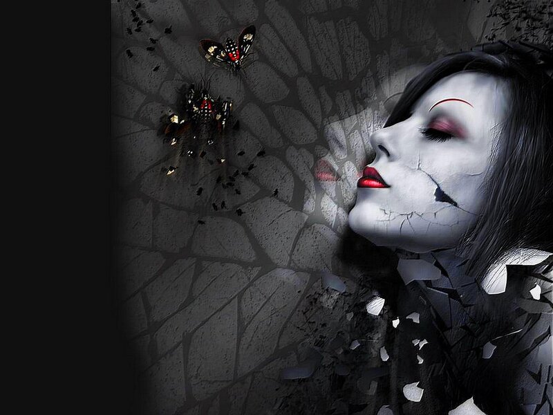 Woman with Cracked Face — Black, Dramatic, Digital Art